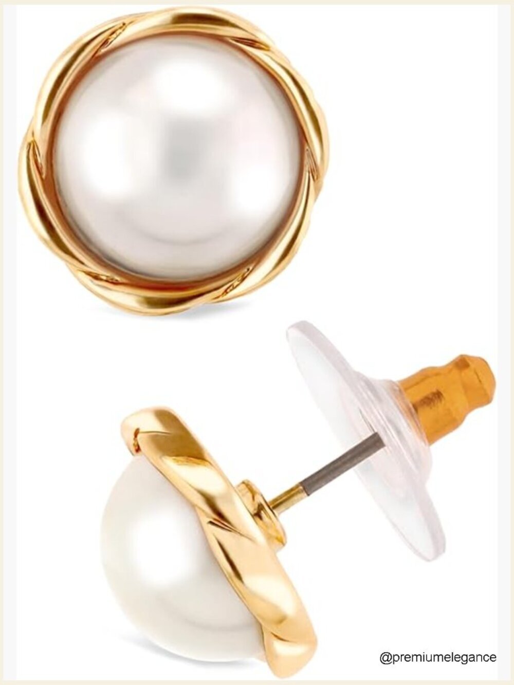Gold-Tone Twisted Stud Earrings - Faux Pearl